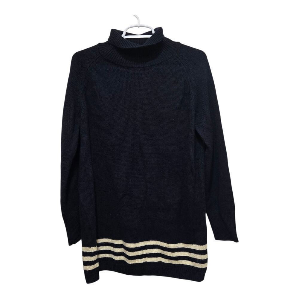 Rokoko Navy Sweater Dress Small Striped Hem Mock Neck